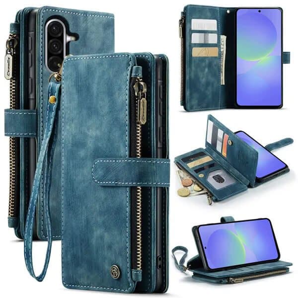 CaseMe C30 For Samsung Galaxy A16/A36/A56 Vintage Leather Folio Zipper Wallet Case with Magnetic Closure and 7 Card Slots