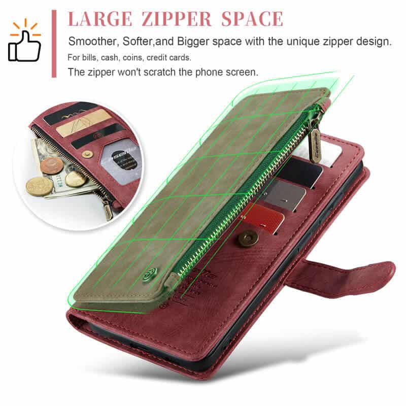 CaseMe C30 For Samsung Galaxy S24 FE Vintage Leather Folio Zipper Wallet Case with Magnetic Closure and 7 Card Slots