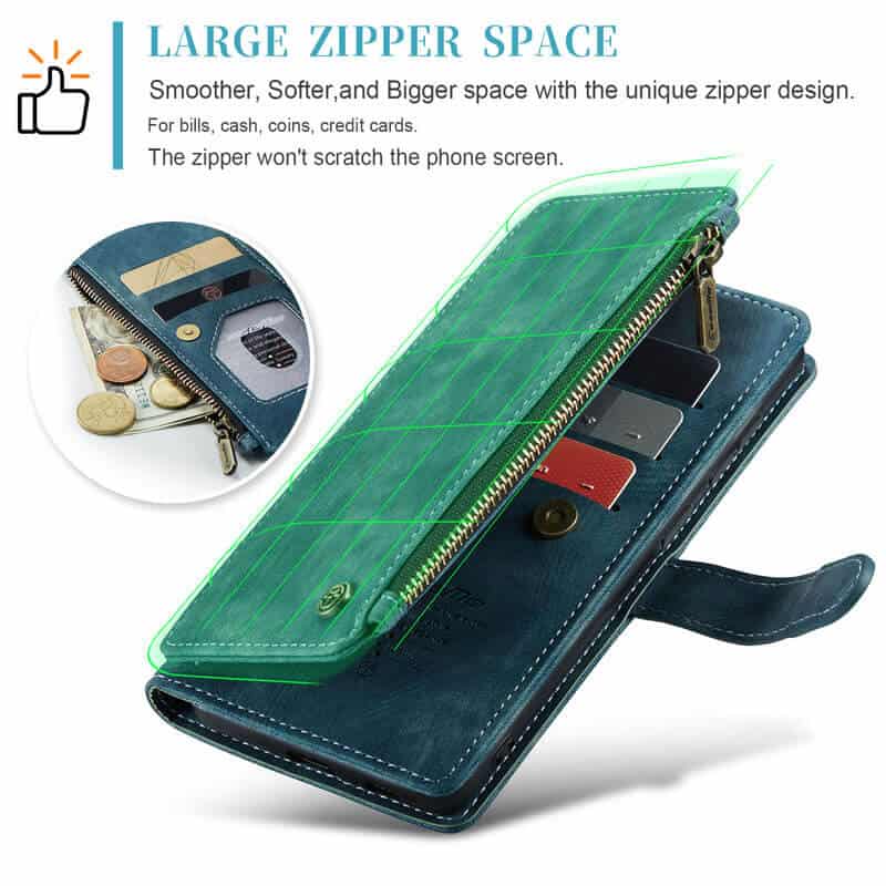 CaseMe C30 For Samsung Galaxy S24 FE Vintage Leather Folio Zipper Wallet Case with Magnetic Closure and 7 Card Slots
