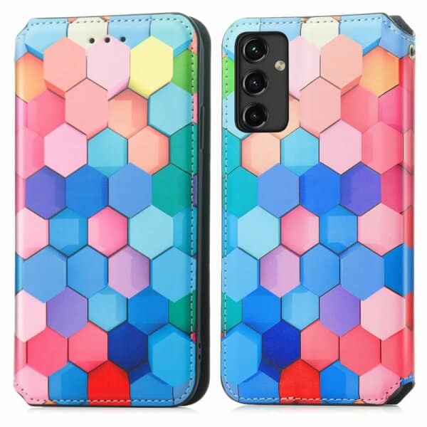 CaseNeo For Samsung Galaxy A14 5G Leather Wallet Flip Case With RFID Blocking Credit Card Holder Slots Cover - Colored Squares