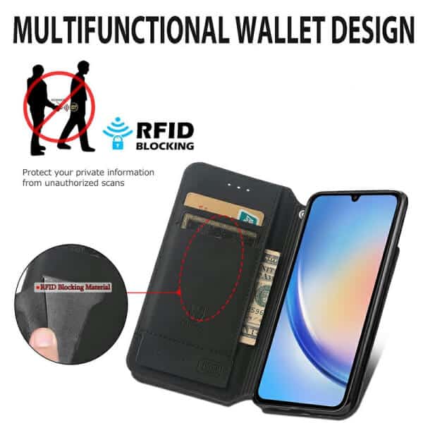 CaseNeo For Samsung Galaxy A34 5G Leather Wallet Flip Case With RFID Blocking Credit Card Holder Slots Cover - Purple Scales
