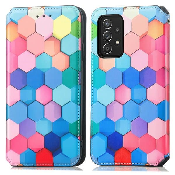 CaseNeo For Samsung Galaxy A53 5G Leather Wallet Flip Case With RFID Blocking Credit Card Holder Slots Cover - Colored Squares