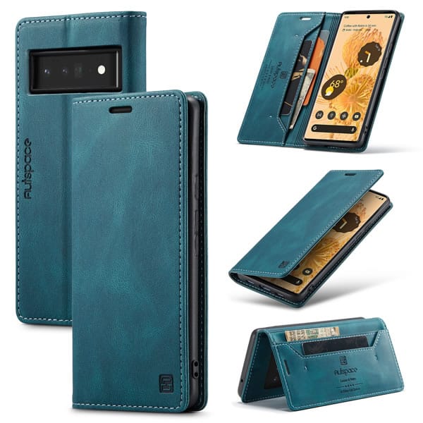 AutSpace For Google Pixel 6 | 6Pro Case RFID Blocking Retro Flip Premium Leather Card Holder Wallet Cover
