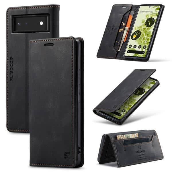 AutSpace For Google Pixel 6 | 6Pro Case RFID Blocking Retro Flip Premium Leather Card Holder Wallet Cover