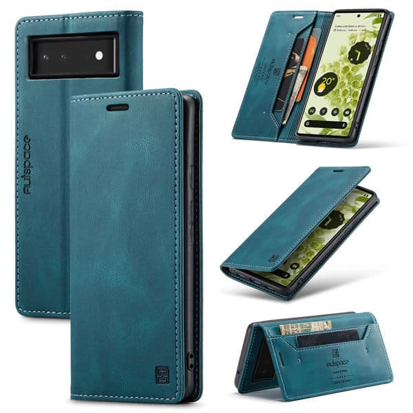 AutSpace For Google Pixel 6 | 6Pro Case RFID Blocking Retro Flip Premium Leather Card Holder Wallet Cover