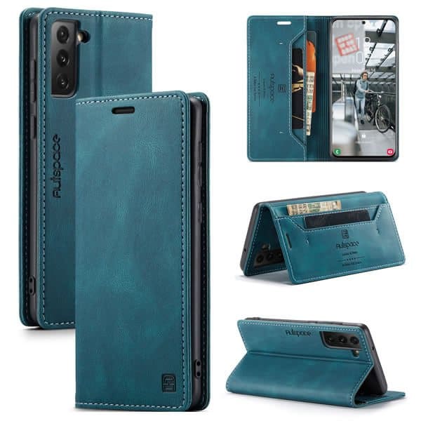 AutSpace Cyan Blue Samsung Galaxy S21 FE Wallet Case for Sale