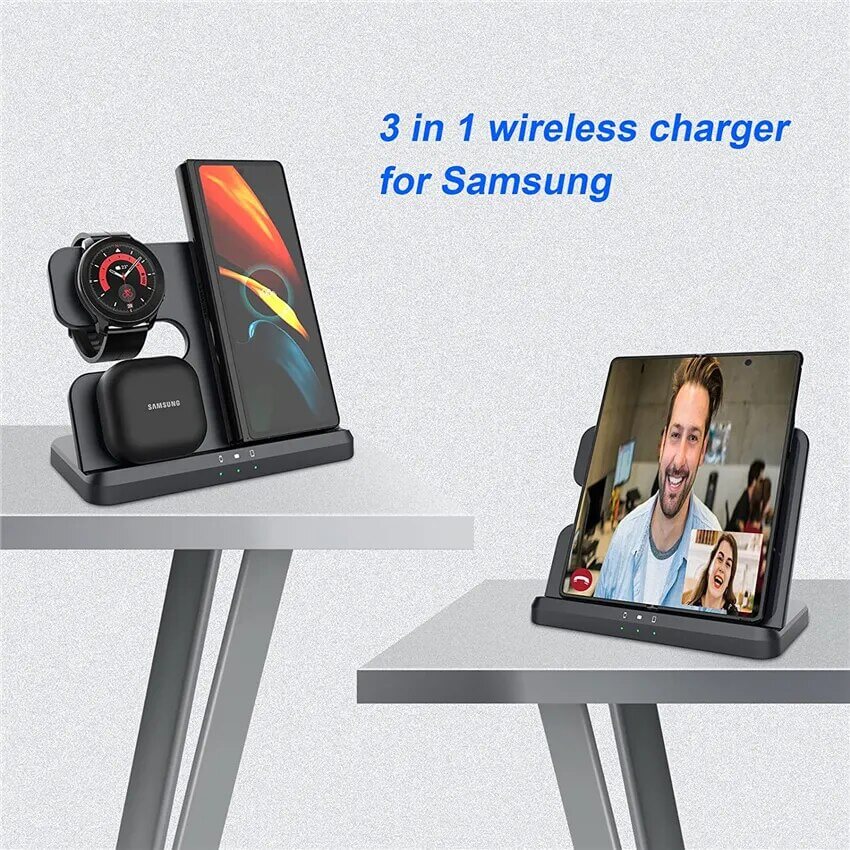15W 3in1 Qi Wireless Fast Charging Charger Stand for Samsung Galaxy Watch 6/5/4/3/Active Galaxy S23/S22/S21 Ultra /Note Z Fold /Flip 4 Galaxy Buds