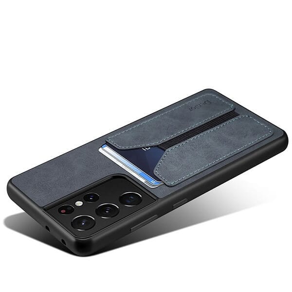 Denior For Samsung Galaxy S21 Ultra Leather Case with Elastic Wallet Card Holder Slot Pocket Cover - Grey