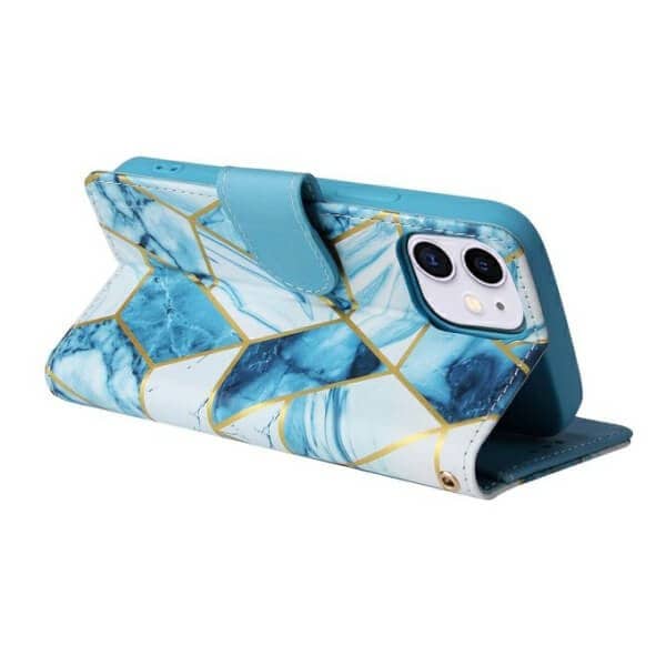 Fashion Design For Apple iPhone 11 Case Marble Painting Pattern With Lanyard Flip Wallet Case Leather Card Slots Stand Cover (Blue Gilding)