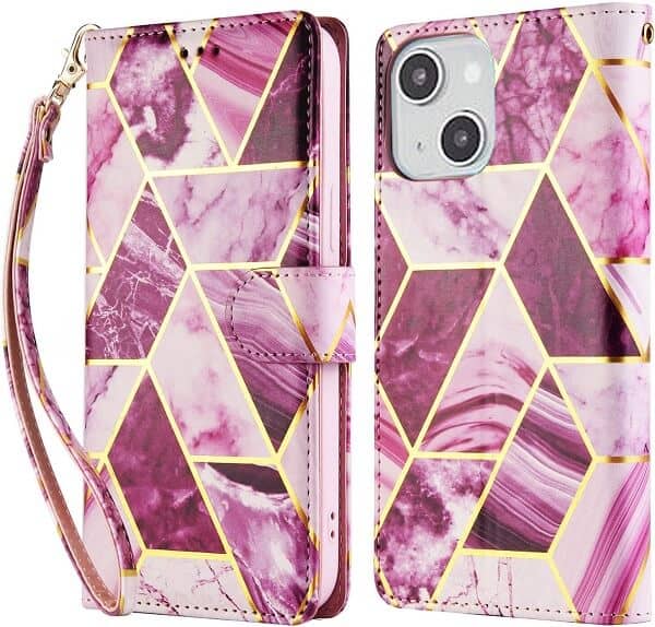 Fashion Design For Apple iPhone 15 Case Marble Painting Pattern With Lanyard Flip Wallet Case Leather Card Slots Stand Cover