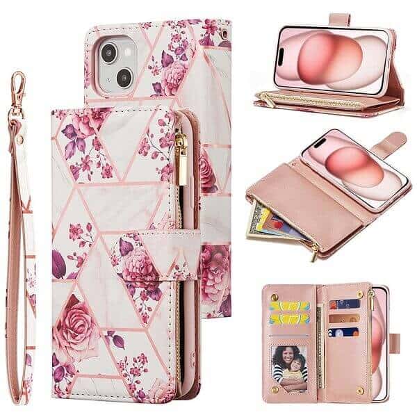 Fashion Design For Apple iPhone 15 Case Marble Painting Pattern With Lanyard Flip Wallet Case Leather Card Slots Stand Cover