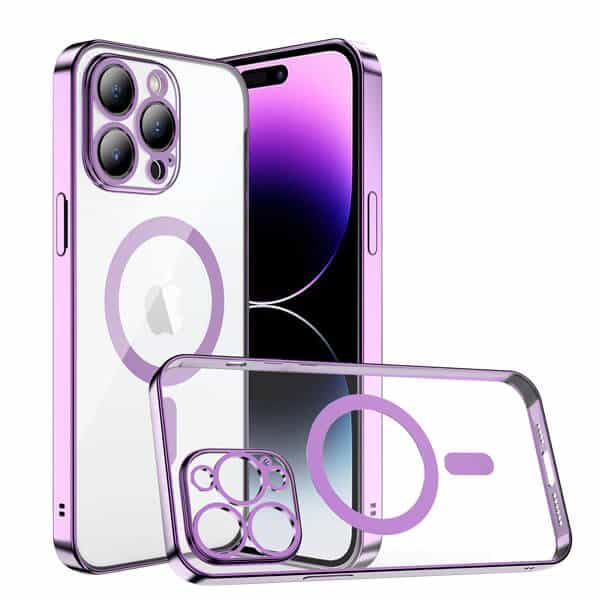 For Apple iPhone 12 Pro Max MagSafe Magnetic Case with HaloLock Shockproof Military Grade Protection Scratch Resistant Back Clear Protective Cover (Purple)