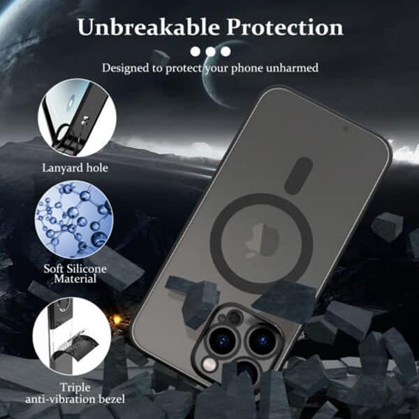 For Apple iPhone 14 Pro Max MagSafe Magnetic Case with HaloLock Shockproof Military Grade Protection Scratch Resistant Back Clear Protective Cover (Black)