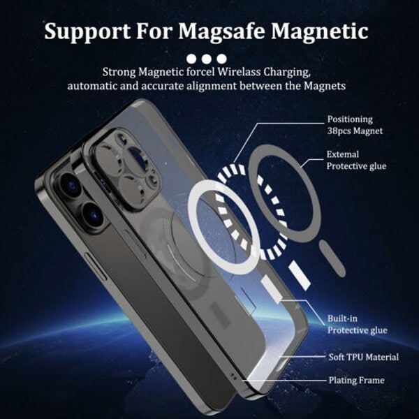 For Apple iPhone 14 Pro Max MagSafe Magnetic Case with HaloLock Shockproof Military Grade Protection Scratch Resistant Back Clear Protective Cover (Black)