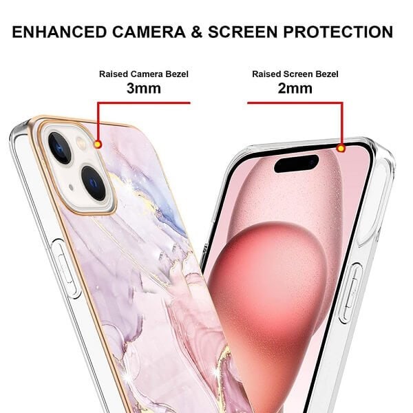 For Apple iPhone 15 Case Hard back Marble Pattern Slim Design Enhanced Camera and Screen Protection Girls and Women Cover