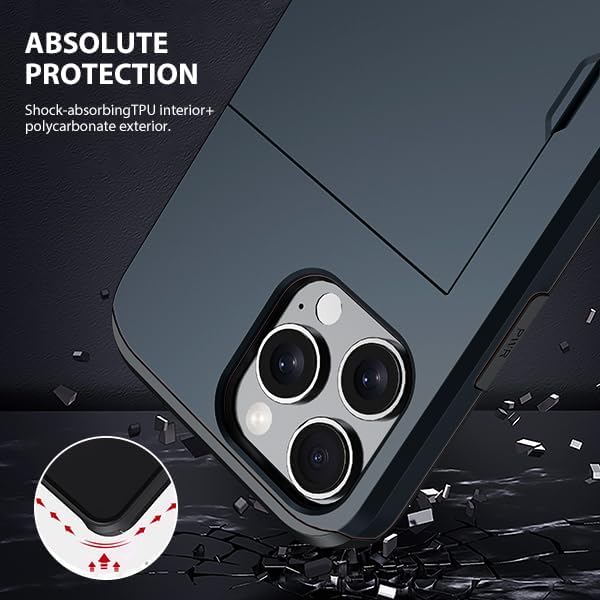 For Apple iPhone 16151413 Pro Max Plus Slide Armor Card Holder Wallet Protective Shockproof Hard Dual Layer Back Cover