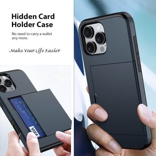 For Apple iPhone 16151413 Pro Max Plus Slide Armor Card Holder Wallet Protective Shockproof Hard Dual Layer Back Cover