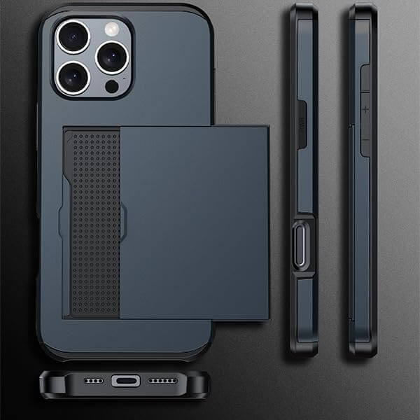 For Apple iPhone 16151413 Pro Max Plus Slide Armor Card Holder Wallet Protective Shockproof Hard Dual Layer Back Cover