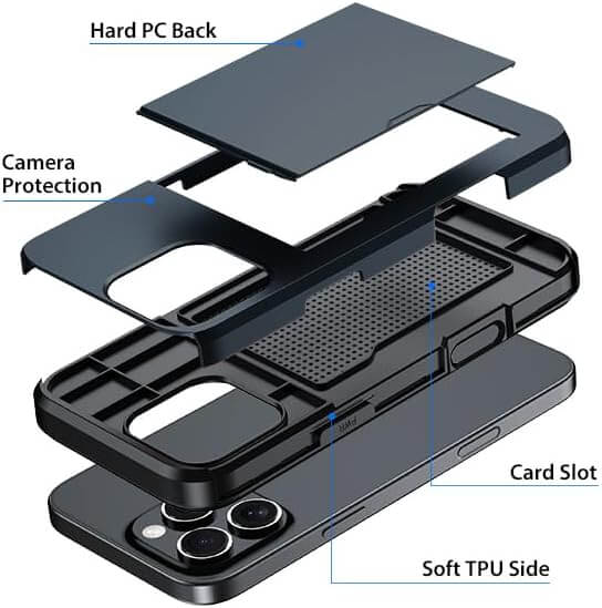 For Apple iPhone 16151413 Pro Max Plus Slide Armor Card Holder Wallet Protective Shockproof Hard Dual Layer Back Cover