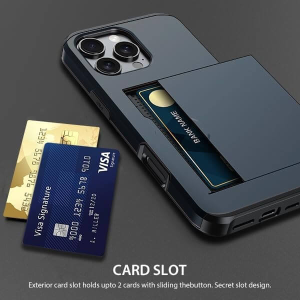 For Apple iPhone 16151413 Pro Max Plus Slide Armor Card Holder Wallet Protective Shockproof Hard Dual Layer Back Cover