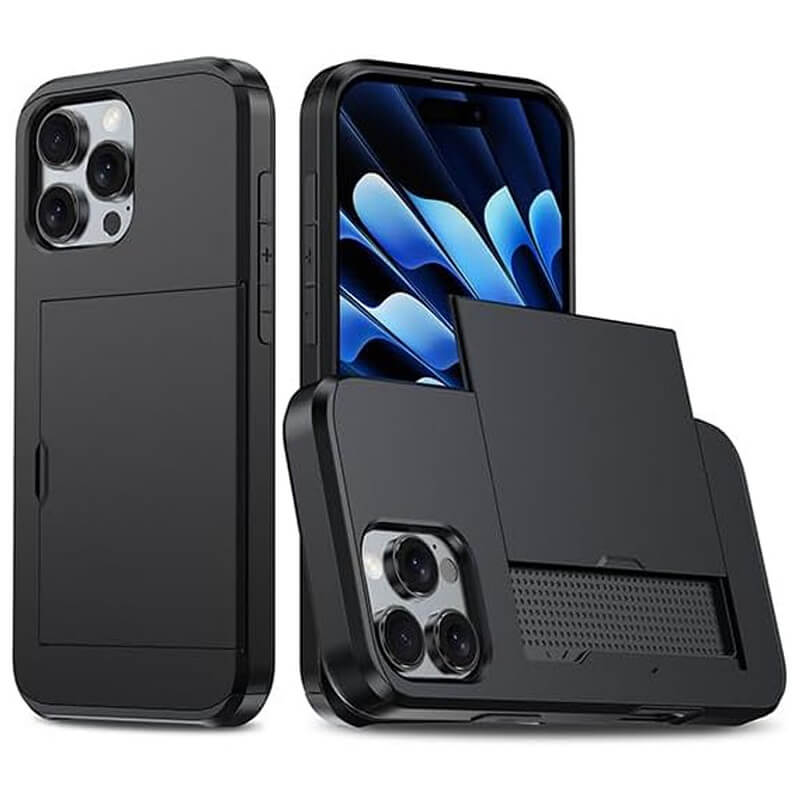 For Apple iPhone 16151413 Pro Max Plus Slide Armor Card Holder Wallet Protective Shockproof Hard Dual Layer Back Cover