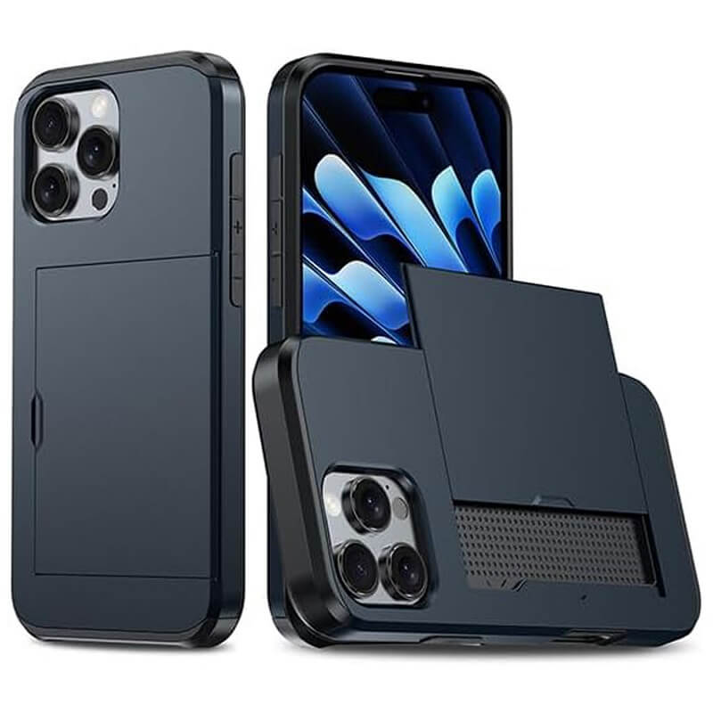For Apple iPhone 16151413 Pro Max Plus Slide Armor Card Holder Wallet Protective Shockproof Hard Dual Layer Back Cover