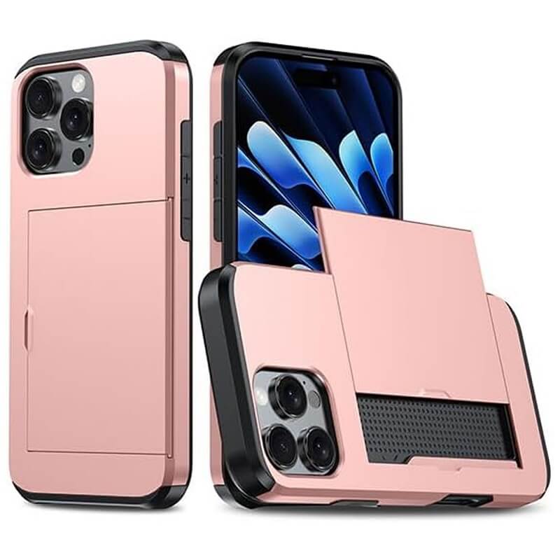 For Apple iPhone 16151413 Pro Max Plus Slide Armor Card Holder Wallet Protective Shockproof Hard Dual Layer Back Cover