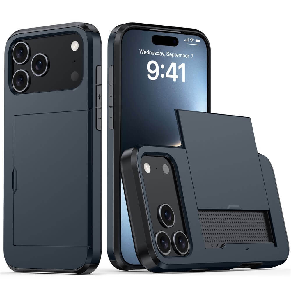 For Apple iPhone 17 | 17 Air | 17 Pro | iPhone 17 Pro Max Slide Armor Card Holder Wallet Protective Shockproof Hard Dual Layer Back Cover