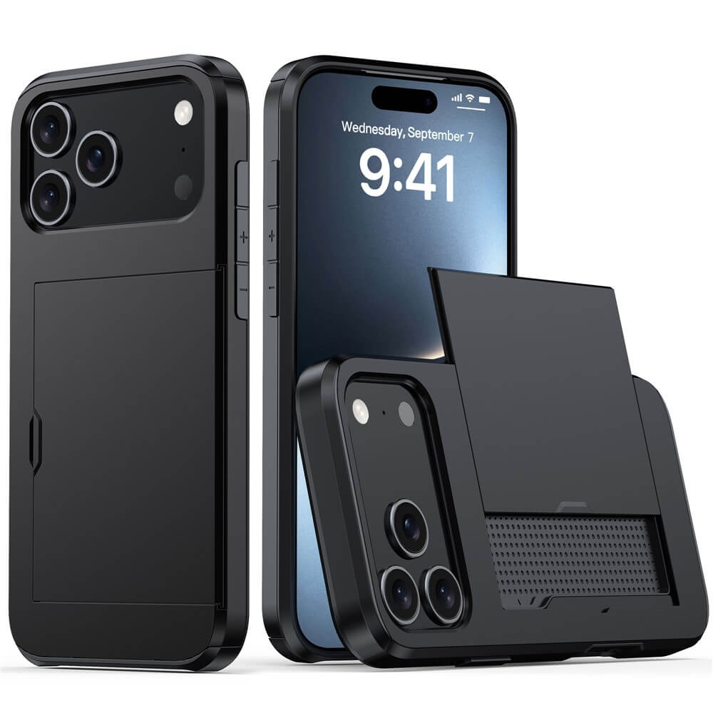 For Apple iPhone 17 | 17 Air | 17 Pro | iPhone 17 Pro Max Slide Armor Card Holder Wallet Protective Shockproof Hard Dual Layer Back Cover