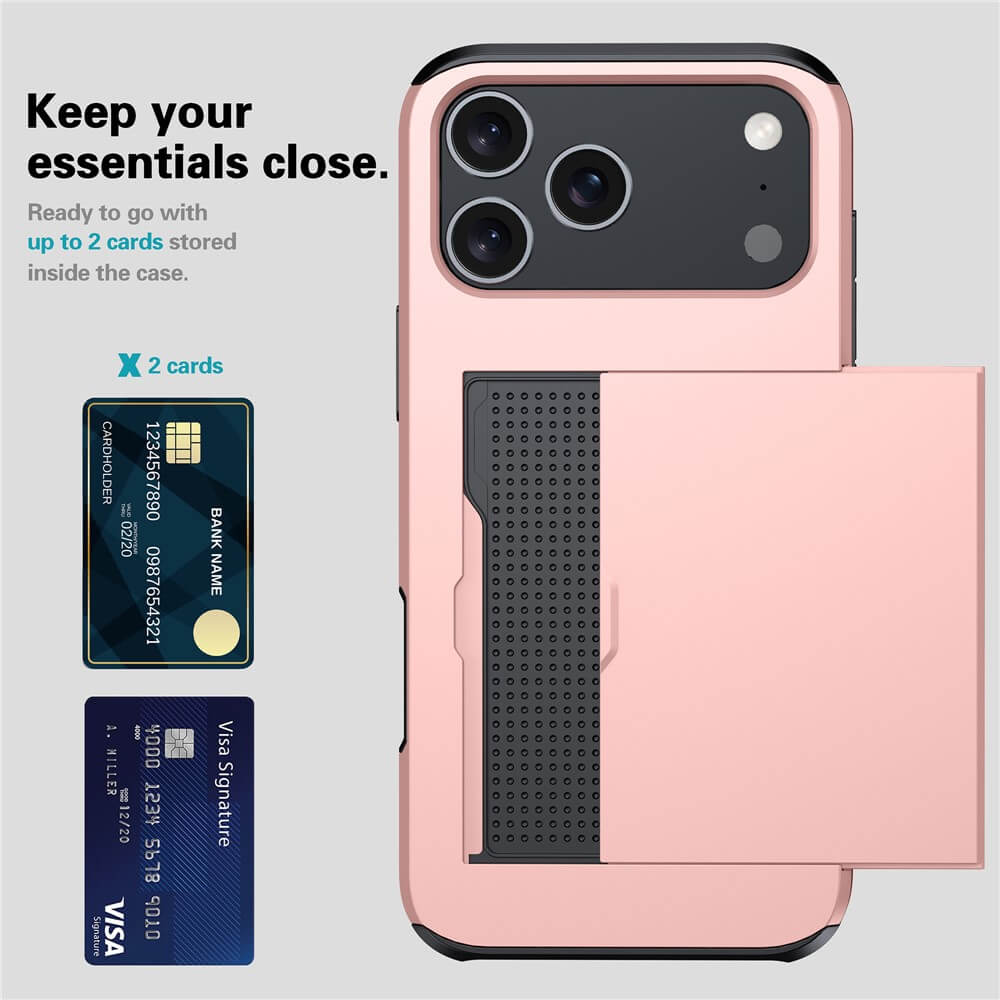 For Apple iPhone 17 | 17 Air | 17 Pro | iPhone 17 Pro Max Slide Armor Card Holder Wallet Protective Shockproof Hard Dual Layer Back Cover