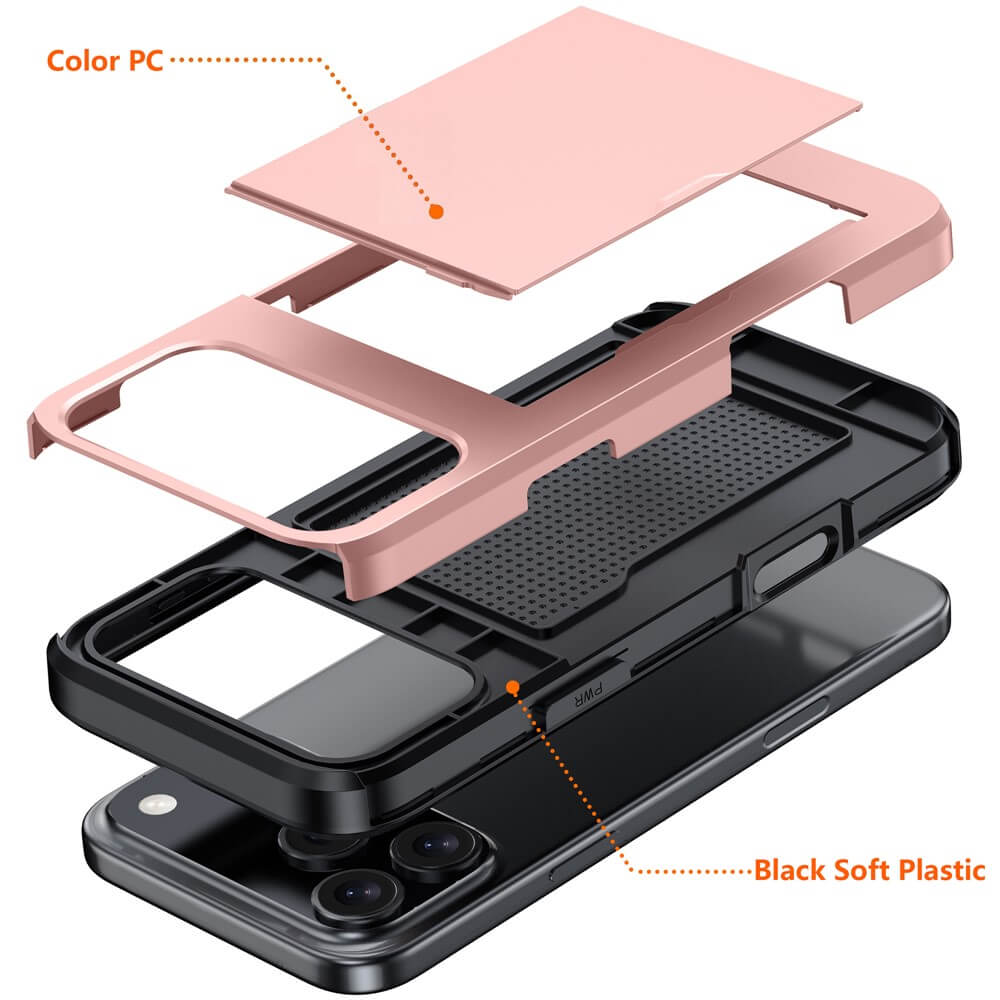 For Apple iPhone 17 | 17 Air | 17 Pro | iPhone 17 Pro Max Slide Armor Card Holder Wallet Protective Shockproof Hard Dual Layer Back Cover