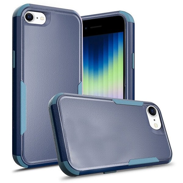 For Apple iPhone SE 2022 3in1 Case Drop Resistant Defender Tradies Hybrid Armor Heavy Duty Rugged Shockproof Tough Cover (Navy Blue)