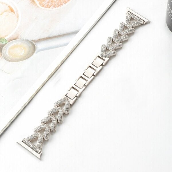 For Apple iWatch V Shape Bling Rhinestones 38 40 41 42 44 45 49mm Bracelet Strap Wristband