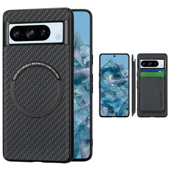 For Google Pixel 8 | 8 Pro MagSafe Card Holder, Carbon Fiber, Detachable Magnetic Wallet Slot Case Cover