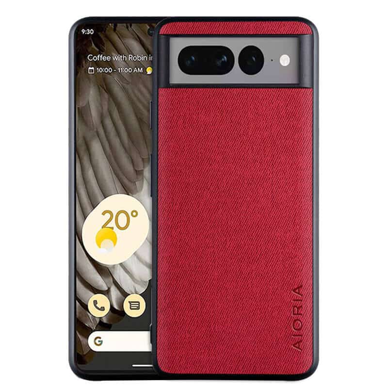 For Google pixel 7 Pro AIORIA Textile Fabric Shockproof Soft TPU Heavy Duty Slim Back Case Cover (Red)