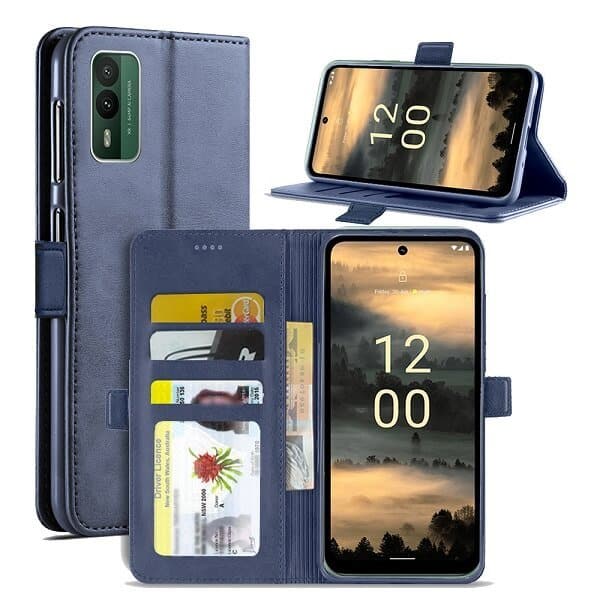 For Nokia XR21 SupRShield Wallet Leather Card Holder Flip Protective Shockproof Case Cover (Navy Blue)