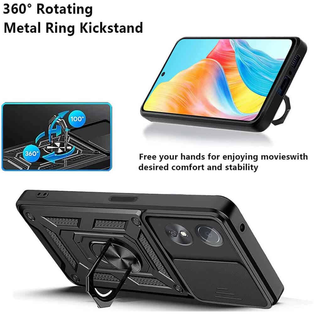 For Oppo A38 A58 4G Anti Scratch Rugged Magnetic Car Mount Ring Shockproof Heavy Duty Cover (Black)
