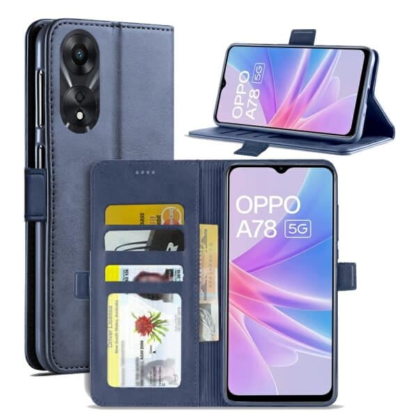 For Oppo A78 5G SupRShield Wallet Leather Card Holder Flip Protective Shockproof Case Cover (Navy Blue)