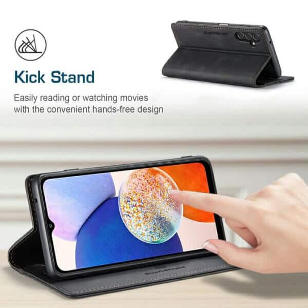 For Samsung Galaxy A14 5G Case RFID Blocking Retro Flip Premium Leather Card Holder Wallet Cover - (Black)