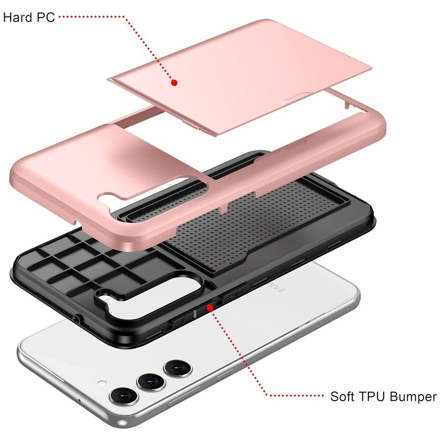 For Samsung Galaxy A36/A56 Slide Armor Card Holder Wallet Protective Shockproof Hard Dual Layer Back Cover