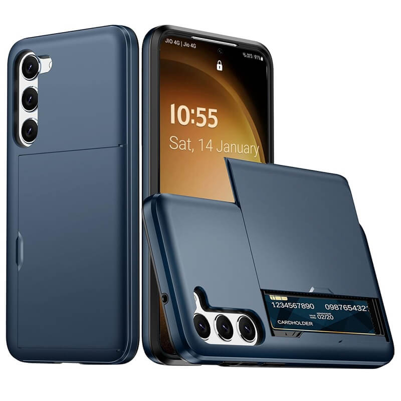 For Samsung Galaxy A36/A56 Slide Armor Card Holder Wallet Protective Shockproof Hard Dual Layer Back Cover