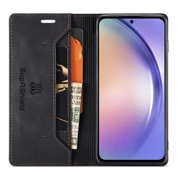 For Samsung Galaxy A54 5G Case RFID Blocking Retro Flip Premium Leather Card Holder Wallet Cover - (Black)