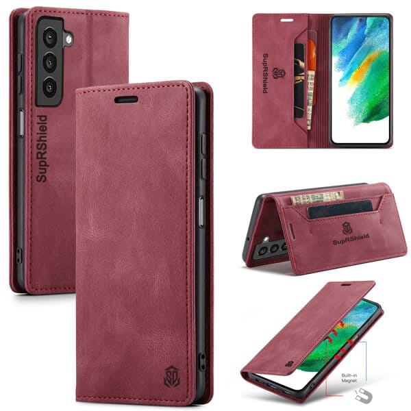 AutSpace For Samsung Galaxy S21 | S21 FE | S21+ /S21 Plus | S21 Ultra Case RFID Blocking Retro Flip Premium Leather Card Holder Wallet Cover