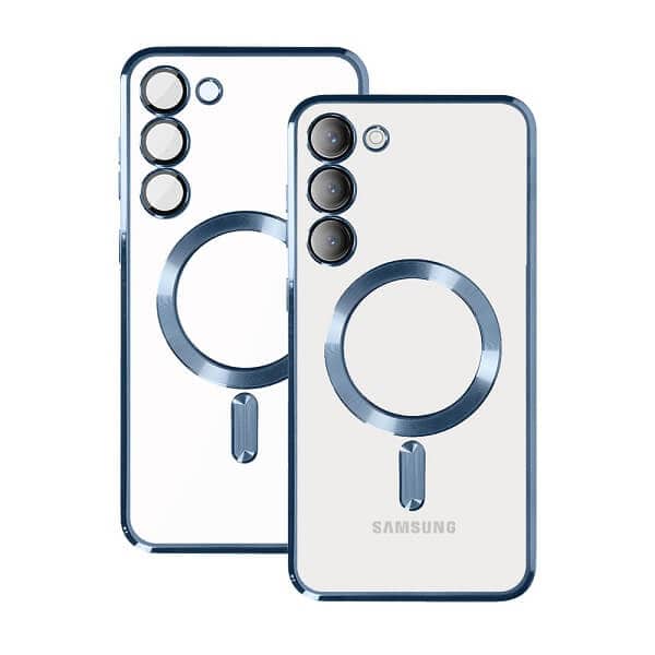 For Samsung Galaxy S23 MagSafe Magnetic Case with HaloLock Shockproof Military Grade Protection Scratch Resistant Back Clear Protective Cover (Blue)