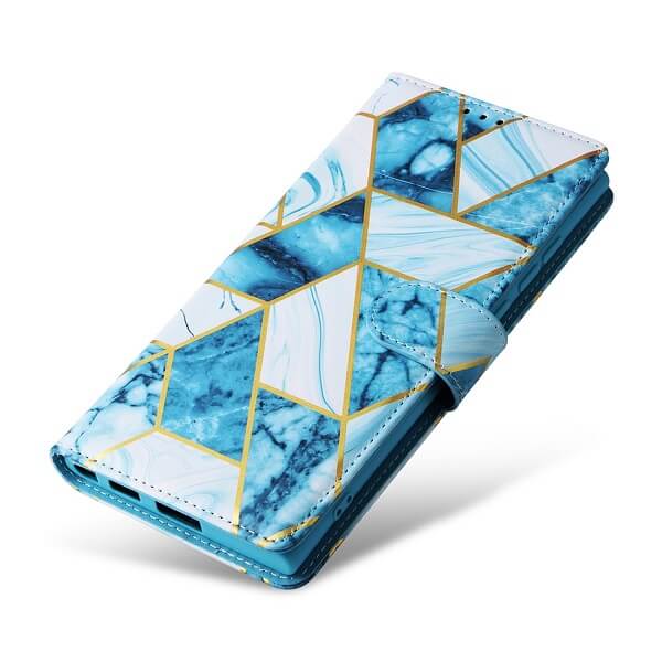 For Samsung Galaxy S23 Ultra Case Fashion Marble Painting Pattern Flip Wallet Case Leather Card Slots Stand Cover (Blue Gilding)