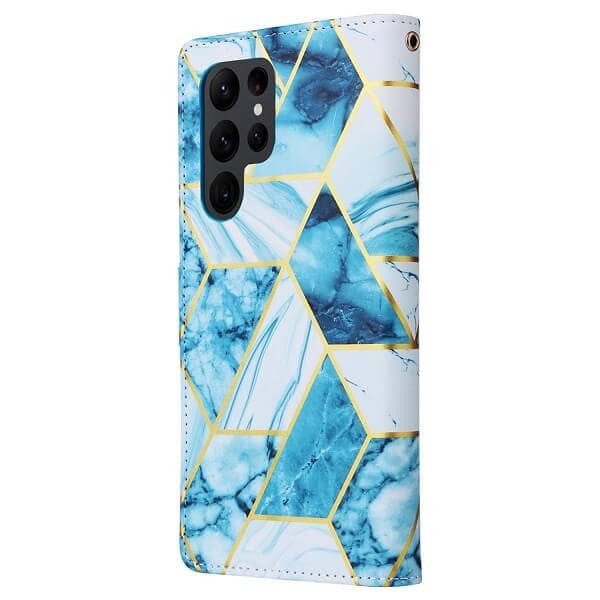 For Samsung Galaxy S23 Ultra Case Fashion Marble Painting Pattern Flip Wallet Case Leather Card Slots Stand Cover (Blue Gilding)