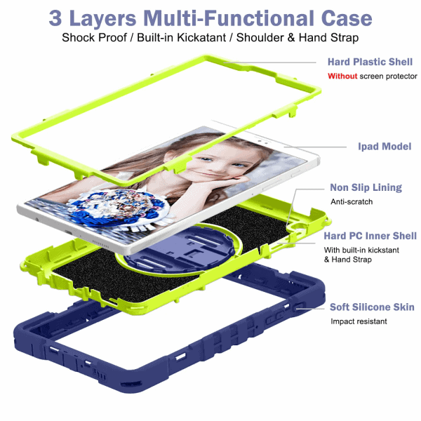 For Samsung Galaxy TAB A9+ X210 Rotatable Military Grade Case Shockproof Multi-Layer Protective Kickstand Cover