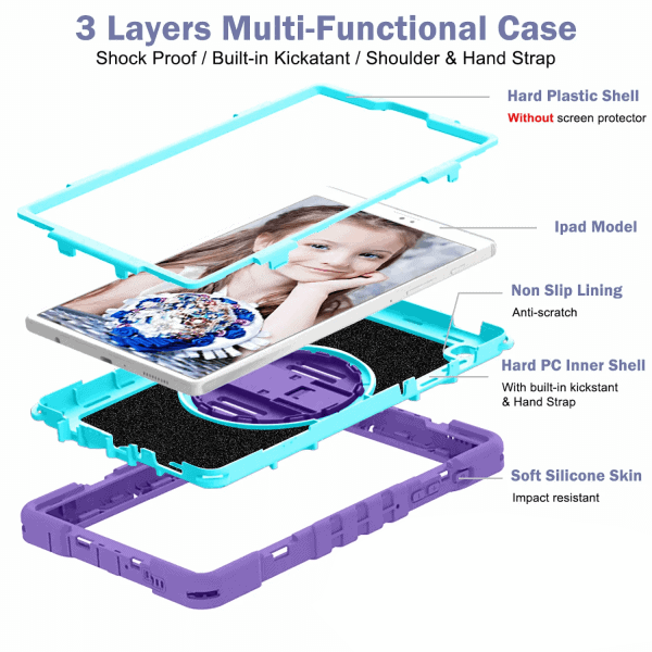 For Samsung Galaxy TAB A9+ X210 Rotatable Military Grade Case Shockproof Multi-Layer Protective Kickstand Cover