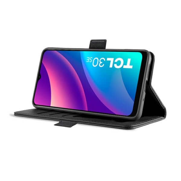 For TCL 30 SE Case RFID Blocking Retro Flip Premium Leather Card Holder Wallet Cover – (Black)