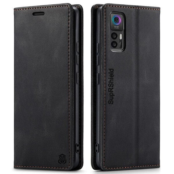 For TCL 30+ TCL 30 Plus Case RFID Blocking Retro Flip Premium Leather Card Holder Wallet Cover - (Black)